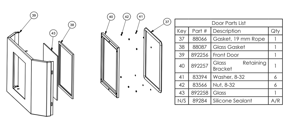 Door Parts List Diagram and Parts List for 5790  US Stove Company Heating Stove